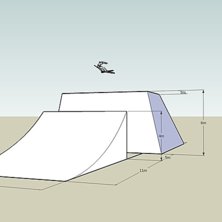 Hoppet vi planerar f&ouml;r Skifix Big Air #2 och #3. Kuva: Emil. Ratsastaja: 3d-modell.