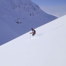 En h&auml;rlig sluttning i Hinteres Rendl.. Kuva: John S&ouml;derberg. Ratsastaja: Filip Schrewelius.