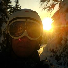 Solnedg&aring;ng i liften efter en perfekt dag. Kuva: Jag. Ratsastaja: Jag.