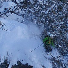 leker i skogen i La Grave. Kuva: Fredrik Broman. Ratsastaja: Tobias Liljeroth.