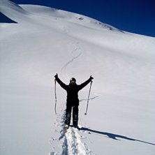 F&ouml;rsta sp&aring;ret p&aring; glaci&auml;ren &auml;r ganska nice att. Kuva: Rebecka Beckasin. Ratsastaja: Pierre Jarnbrink.